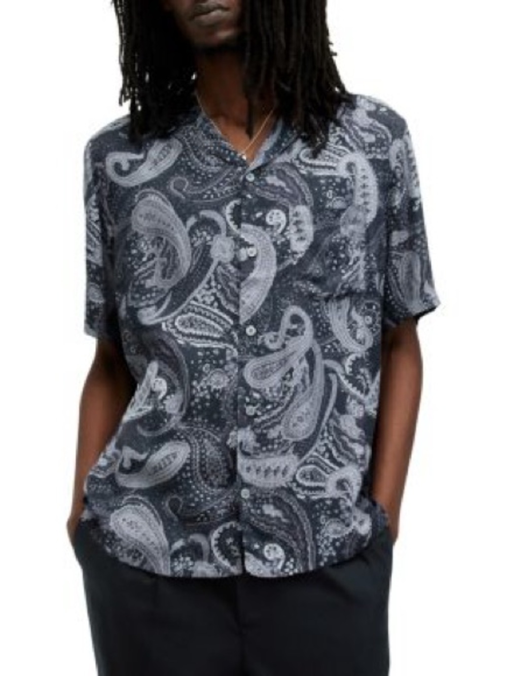 All Saints Zowie Men’s Blue Short Sleeve Button Shirt Size M NWOT